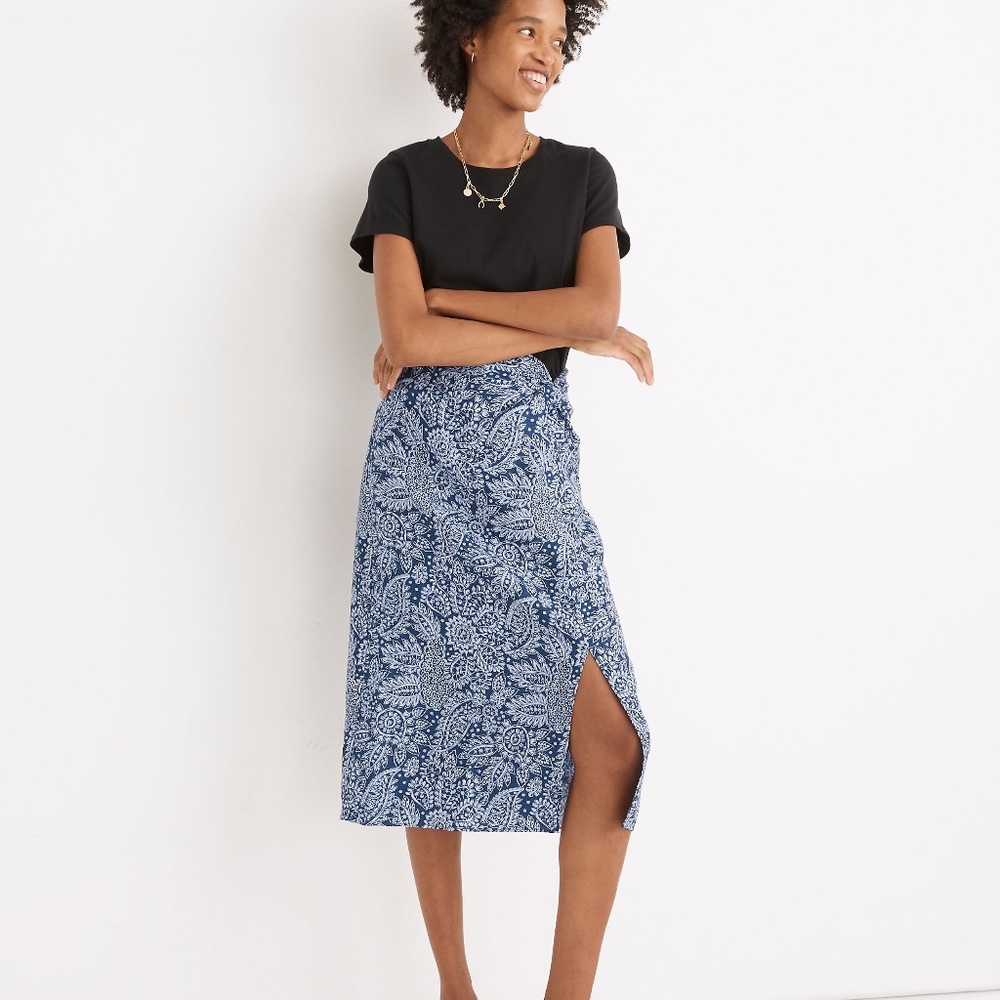 MadewellLinen-Blend Knotted Midi Skirt in Paisley Garden
